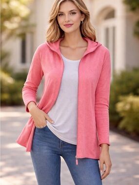 Cazzual Simple Laguna Beach Hooded Zip Cardigan Cotton Cashmere Knit